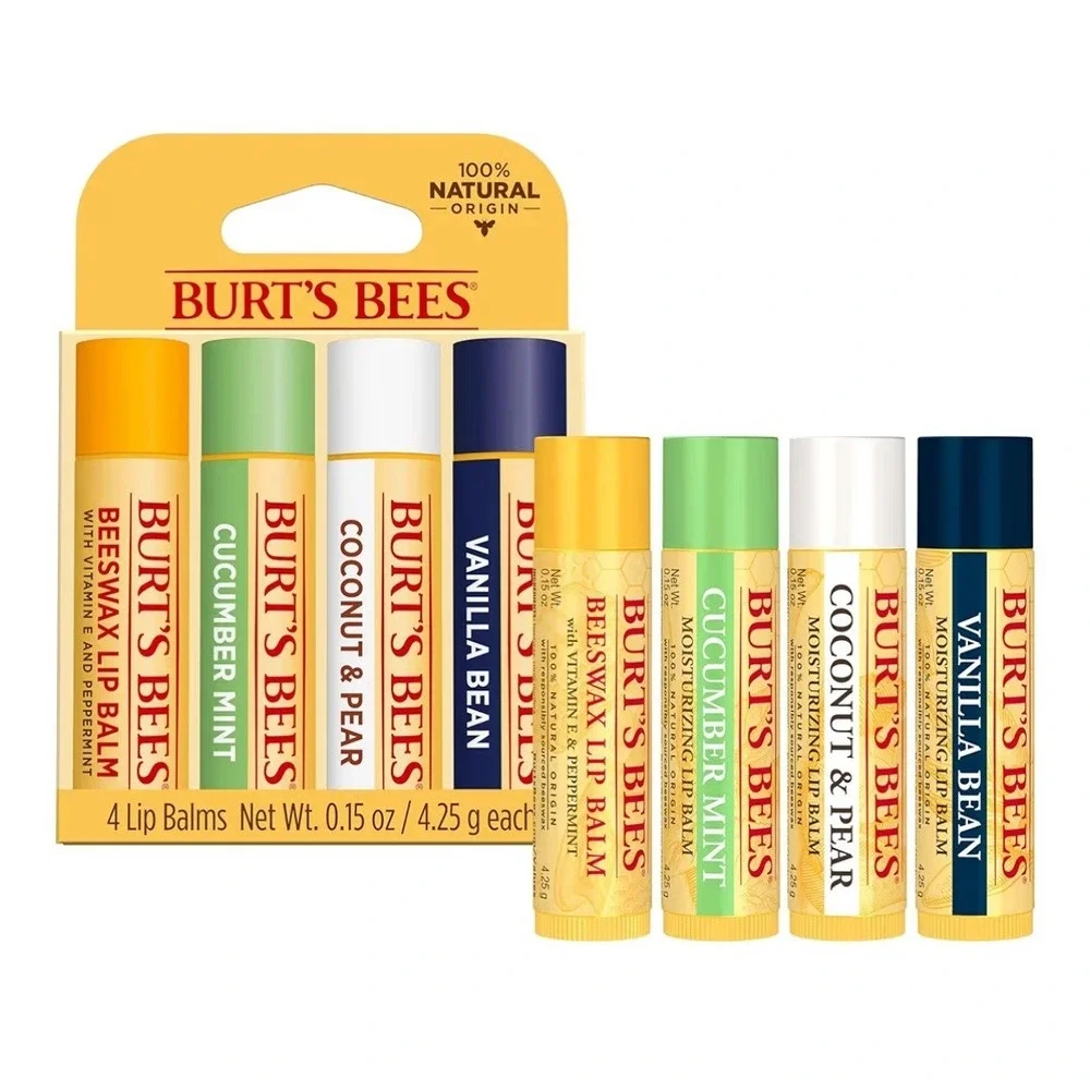 Burt's Bees Moisturizing Lip Balm - 4‎ Pack Variety Lot of 3  vanilla bean…